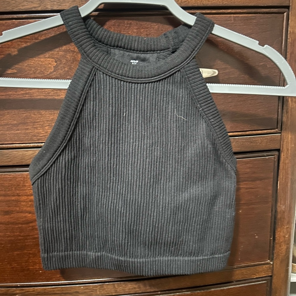 Aerie Black Ribbed Sleeveless Crop Tank